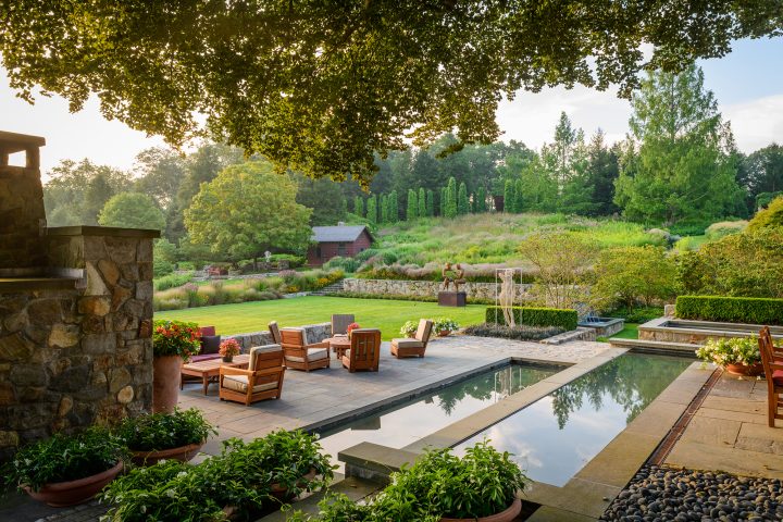The Redding Garden in Fairfield is a poem of delicate colors and accents of Bluestone that was sourced from a quarry within 75 miles from the site.