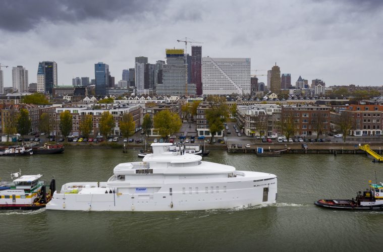 Feadship Project 708 in Rotterdam harbour.