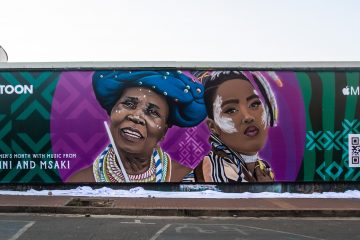  Baz-Art unveils second Women’s Wall mural in Fox Street, Maboneng. Designed and executed by artist Dbongz, the wall features iconic musicians Madosini and Msak