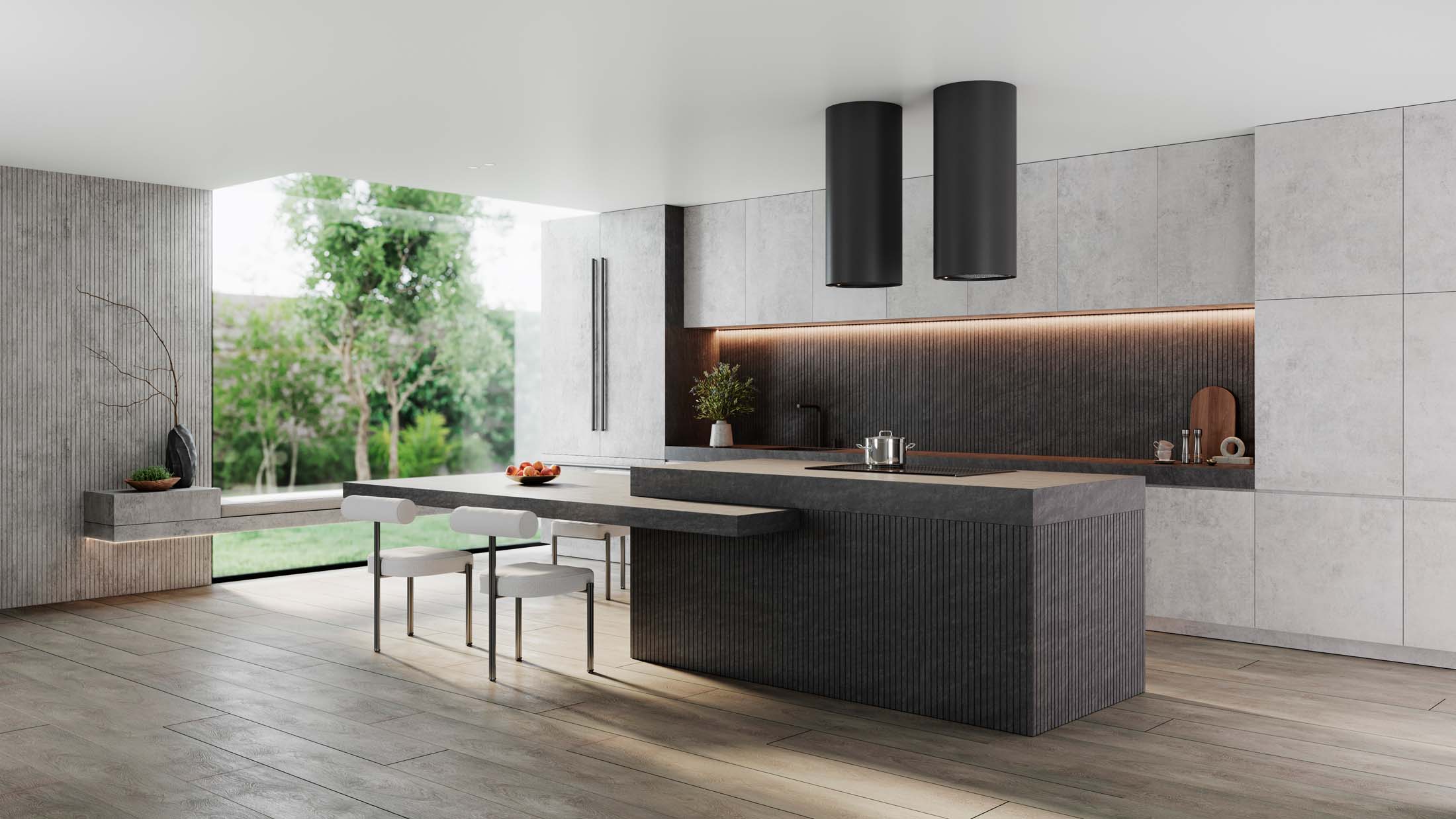 The epitome of modern minimalism: the Dekton® Ukiyo Collection in a sleek kitchen design.