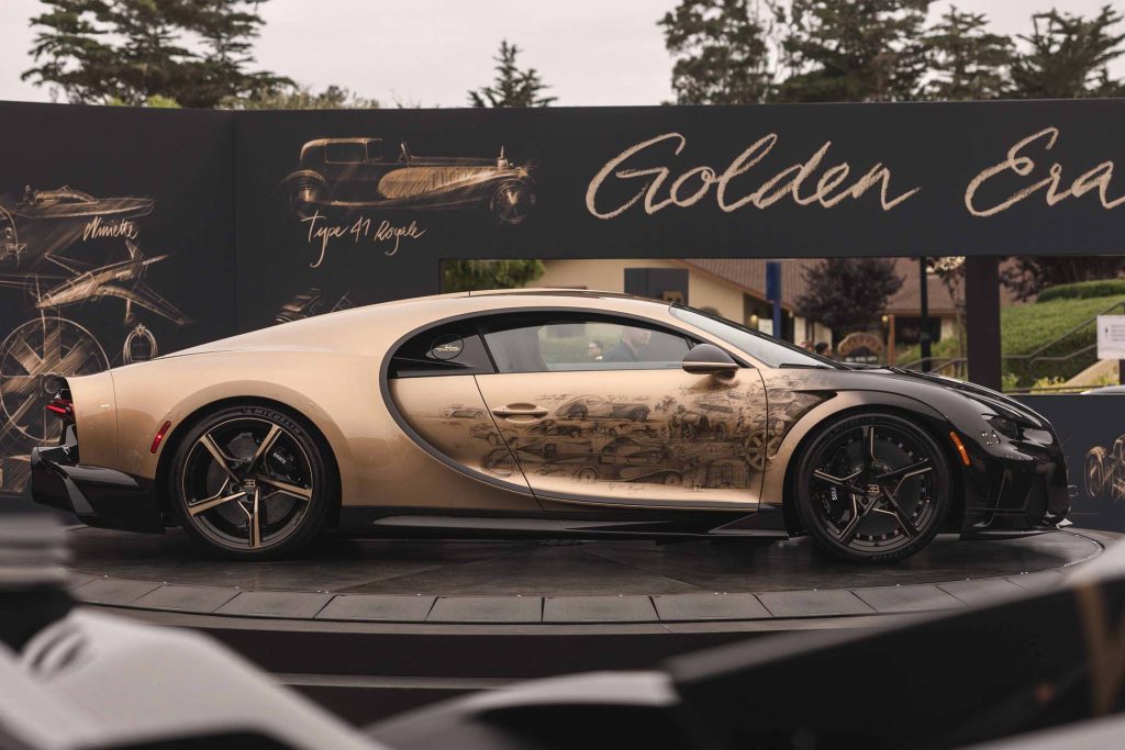 Through an intricate set of 45 sketches directly hand-drawn to its body, the Chiron Super Sport 'Golden Era' captures the incomparable legacy of Bugatti.