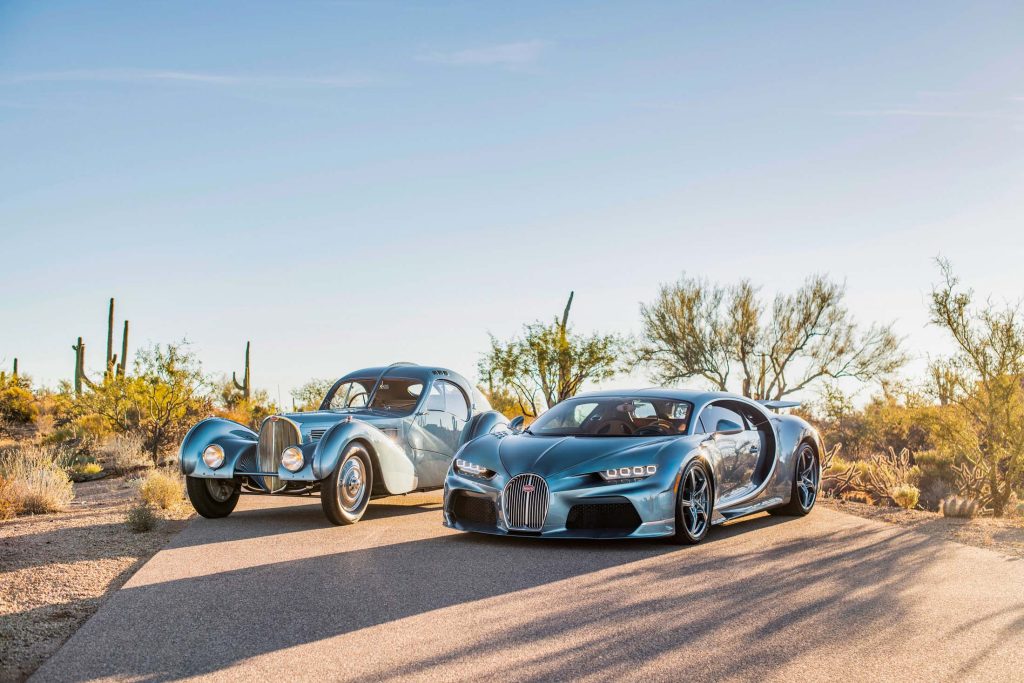 The Chiron Super Sport ‘57 One of One,’ created as part of the Sur Mesure program, is a modern tribute to the Bugatti Type 57 SC Atlantic.